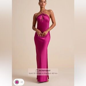 Lulu's Gracie Magenta Satin Halter Maxi Dress